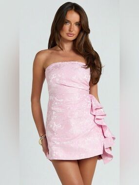 NWT Wear Your Love Blush Pink Floral Jacquard Strapless Corset Mini Dress